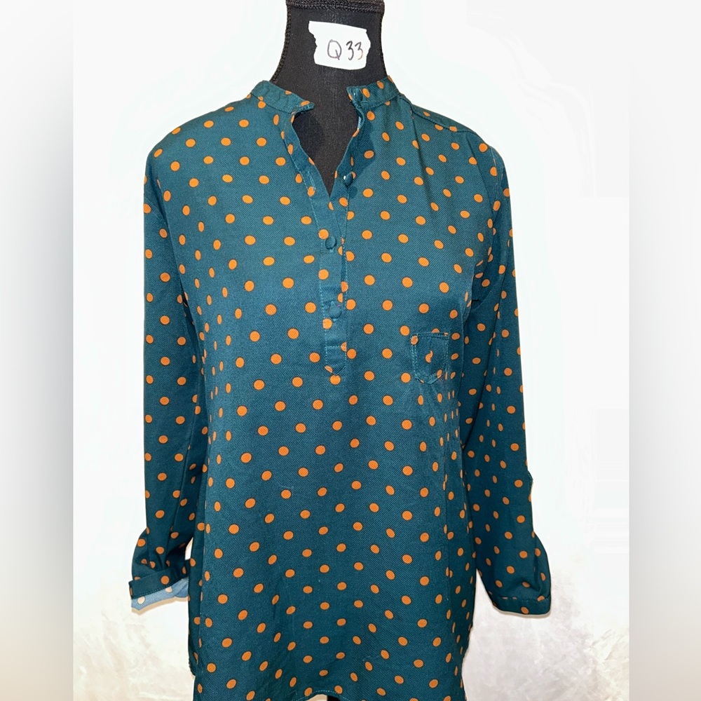 Chic Polka Dot Blouse - Teal and Orange